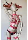 Kırmızı Fiyonk Detaylı Şık Lastik Vücut Harness