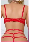 Kırmızı Göğüs Balenli Dantelli Zincir Detaylı Seksi Jartiyer Takım