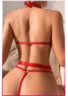 Kırmızı Göğüs Fiyonklu Balenli Seksi Jartiyer Takım