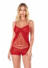 Kırmızı Jakarlı Babydoll Şort Takımı