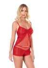 Kırmızı Jakarlı Babydoll Şort Takımı