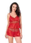 Kırmızı Saten Babydoll Şort Takımı