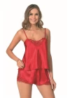 Kırmızı Saten Babydoll Şort Takımı