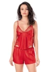 Kırmızı Saten Babydoll Şort Takımı