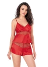 Kırmızı Saten Babydoll Şort Takımı