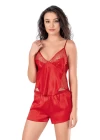Kırmızı Saten Babydoll Şort Takımı