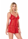 Kırmızı Saten Babydoll Şort Takımı
