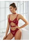 Kırmızı Transparan Dantelli Fantezi Babydoll