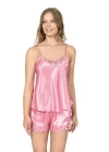 Koyu Pembe saten Babydoll Şort Takım