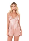 Koyu Pudra Saten Babydoll Şort Takımı