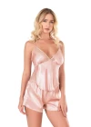 Koyu Pudra Saten Babydoll Şort Takımı