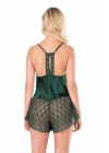 Koyu Yeşil Saten Babydoll Şort Takımı