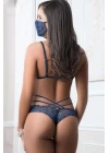 Lacivert Dantel İşlemeli Maskeli Fantezi Body