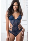 Lacivert Dantel İşlemeli Maskeli Fantezi Body