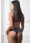 Lacivert Dantel İşlemeli Maskeli Fantezi Body