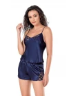 Lacivert Saten Babydoll Şort Takımı