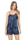 Lacivert Saten Babydoll Şort Takımı