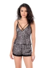 Leopar Saten Babydoll Şort Takımı