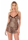 Leopar Saten Babydoll Şort Takımı