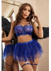 Mavi Bel Tüllü Kadın Seksi Fantazi Jartiyer Takım 2092