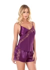 Mor Saten Babydoll Şort Takımı