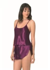 Mor Saten Babydoll Şort Takımı