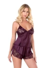 Mürdüm Saten Babydoll Şort Takımı