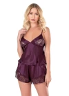Mürdüm Saten Babydoll Şort Takımı