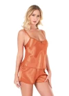 Oranj Saten Babydoll Şort Takımı