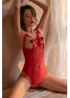 Özel Bölgesi Açık Dantelli Kırmızı Babydoll Brf1238