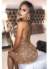 Özel Tasarım Gold Payetli Işıltılı Sırt Dekolteli Fantezi Mini Club Elbisesi