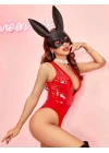 Parlak Kırmızı Deri Fantezi Babydoll
