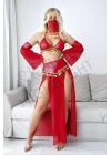 Peçeli Altın Detaylı Fantazi Kırmızı Dansöz Kostümü