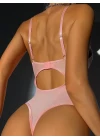 Pembe Dantel İşlemeli Kalp Desenli Fantezi Jartiyer Takımı