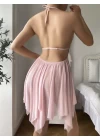 Pembe Kelebek İşlemeli Tül Fantezi Gecelik