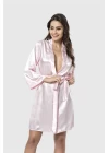 Pembe Kısa Saten Sabahlık