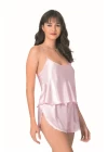 Pembe Saten Babydoll Şort Takımı