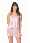 Pembe Saten Babydoll Şort Takımı