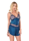 Petrol Mavisi Saten Babydoll Şort Takımı