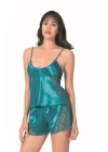 Petrol Saten Babydoll Şort Takımı