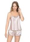 Pudra Saten Babydoll Şort Takımı