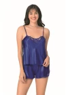 Saks Saten Babydoll Şort Takımı