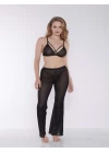 Siyah Çizgili Transparan Göğüs İp Detaylı Fantezi Sütyen Pijama Takımı