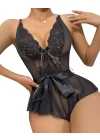 Siyah Dantel İşlemeli Kurdelalı Fantezi Tül Babydoll