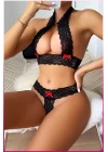 Siyah Dantel Şeritli Seksi Sütyen Külot Takım