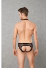 Siyah Erkek  File Kumaş Askılı Jockstrap Body 3053