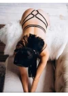 Siyah Fantezi Özel Bölgesi Açık Harness Aksesuar