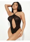 Siyah İp Detaylı Boyundan Bağlamalı Fantezi Babydoll