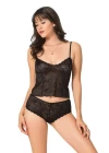 Siyah Jakarlı Babydoll Şort Takımı