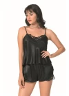 Siyah Saten Babydoll Şort Takımı